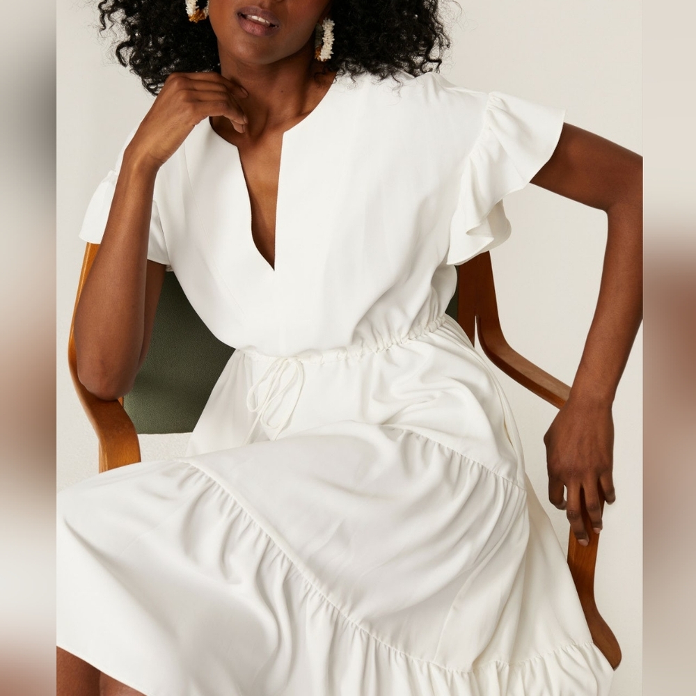Amanda Uprichard Pegasus Ivory Tiered Waist Tie Dress